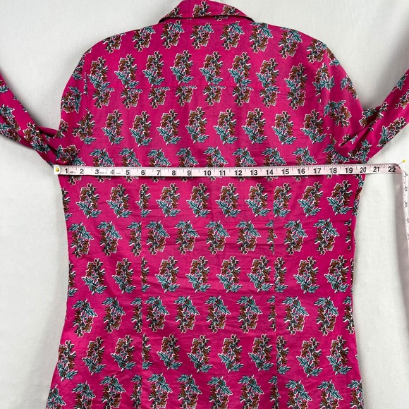 J Crew Womens M Magenta Pink Floral Cotton Long Sleeve Button Down Shirt - Picture 6 of 11